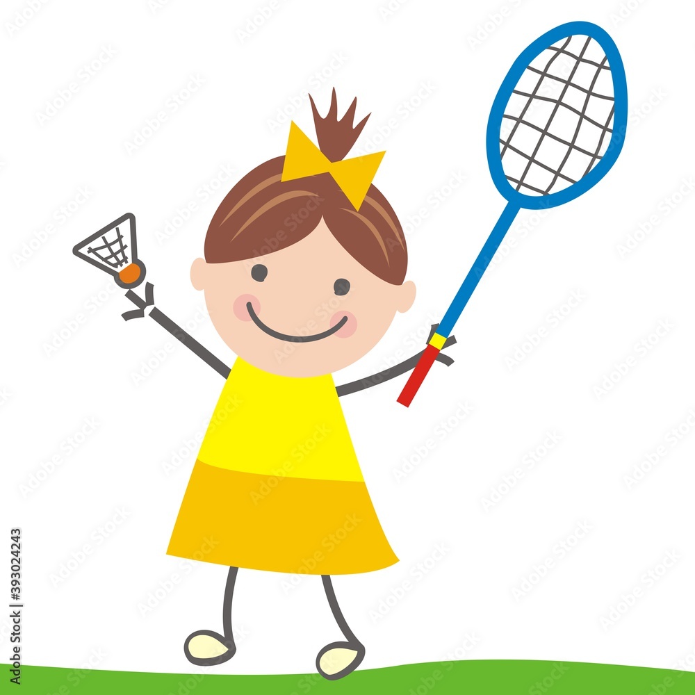 Girl and badminton, cute vector illustration Girl and badminton, cute vector illustration