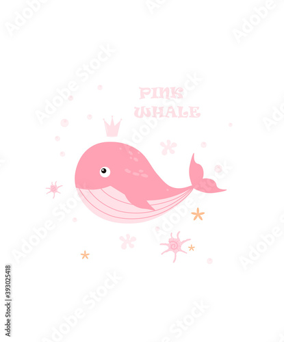 Postcard with whales. Template with whales in a vector flat style.