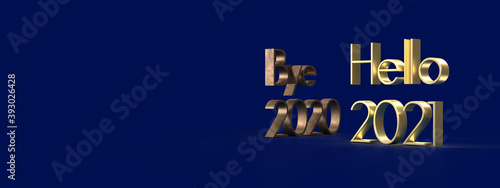 Bye 2020 Hello 2021, blue & gold banner, poster