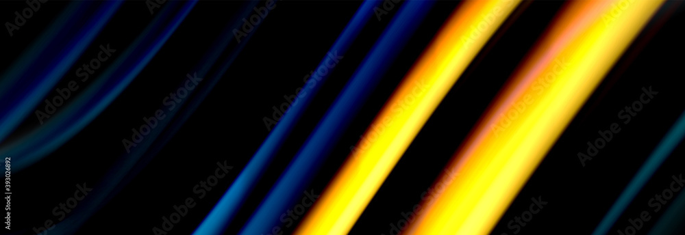 Dynamic motion abstract background. Color blurred stripes on black. Wave liquid lines poster. Vector illustration Dynamic motion abstract background. Color blurred stripes on black. Wave liquid lines poster. Vector illustration