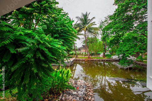 Background of tourist attractions in the park in Khon Kaen of Thailand(Khon Kaen Friendship Park -Nanking).There are accommodations and treadmills around the park for people to exercise or relax