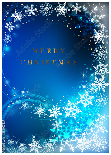 クリスマス_雪の結晶_ブルー背景