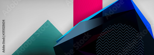Low poly 3d geometric shapes, minimal abstract background. Vector illustrations for covers, banners, flyers and posters and other