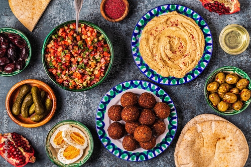Falafel and hummus - traditional dish of Israeli and Middle Eastern cuisine