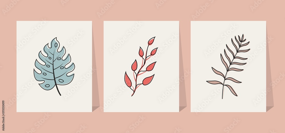 Abstract tropical leaves elements flower poster background