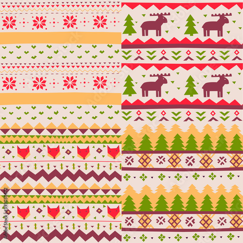 Vintage pattern deer, flat seamless pattern set. Background, wallpaper.