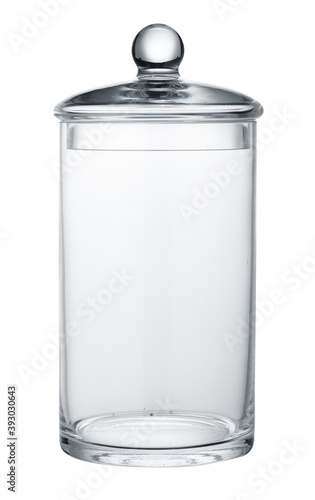 Fototapeta Empty glass storage container isolated on white background