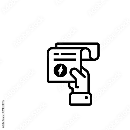 Hand holding a receipt bill. Energy bill line icon. Invoice icon. Electricity bill sign. Cashier receipt. Pay bill icon. Vector EPS 10