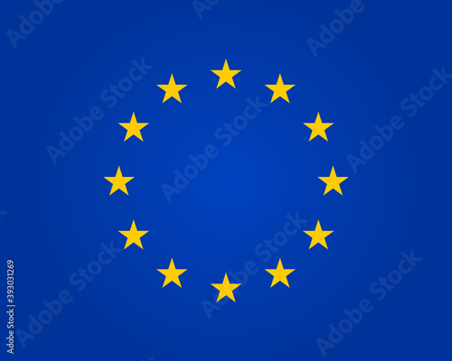 Flag eu. European union. Symbol of europe. Stars in round. Circle icon for schengen. Euro ring of community. Sign of parliament, standards and council of europa. Blue banner with yellow stars. Vector