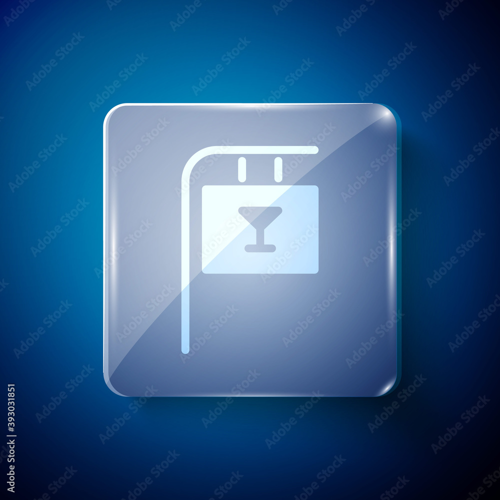 White Street signboard with inscription Bar icon isolated on blue background. Suitable for advertisements bar, cafe, restaurant. Square glass panels. Vector Illustration. White Street signboard with inscription Bar icon isolated on blue background. Suitable for advertisements bar, cafe, restaurant. Square glass panels. Vector Illustration.