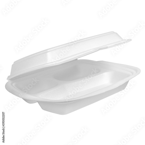 Disposable biodegradable box for takeaway or picnic food isolated on white