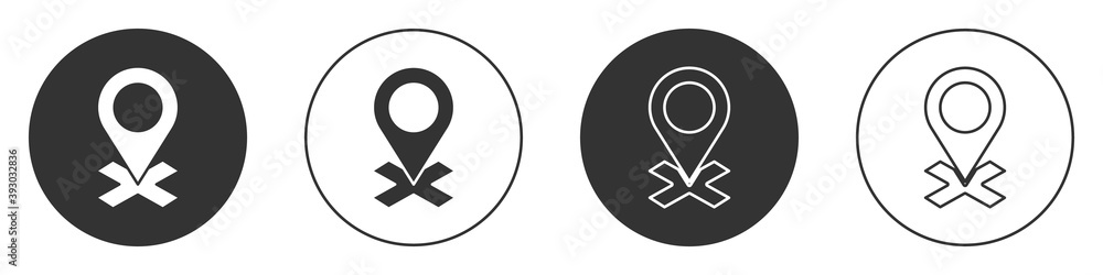 Black Map pin icon isolated on white background. Navigation, pointer, location, map, gps, direction, place, compass, search concept Circle button Vector Illustration Black Map pin icon isolated on white background. Navigation, pointer, location, map, gps, direction, place, compass, search concept Circle button Vector Illustration