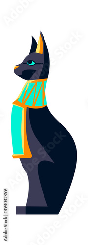 Sacred animal of ancient Egypt, black cat, the embodiment of the goddness bastet, cartoon vector illustration