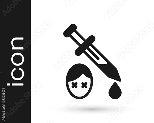 Black Sword with blood icon isolated on white background. Medieval weapons knight and soldier. Symbol of murder. Vector.