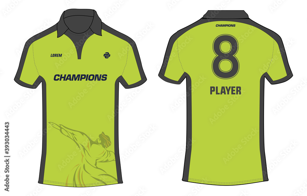 Sports t-shirt jersey design vector template, sports jersey with front and  back view for Soccer, Cricket, Football. PSL - Pakistan Super League Jersey  Concept. Lahore Qalandars Jersey design Concept vector de Stock