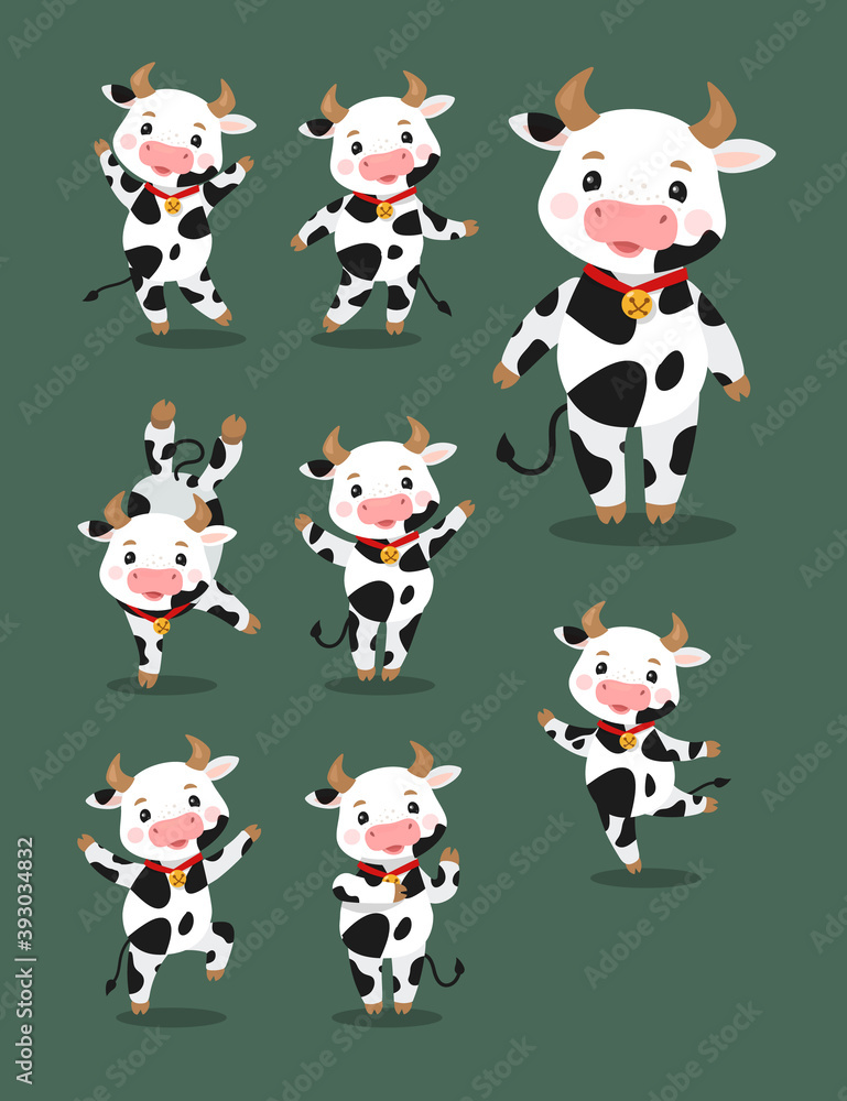 Happy Ox Characters. Cartoon Cows Vector Mascots
