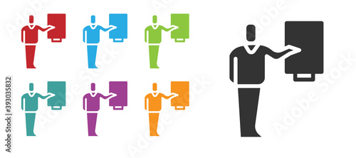 Black Museum guide icon isolated on white background. Set icons colorful. Vector.