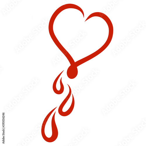 red heart with three drops of blood