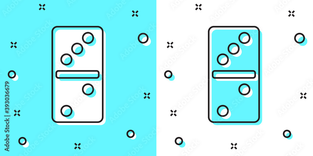 Black line Domino icon isolated on green and white background. Random dynamic shapes. Vector. Black line Domino icon isolated on green and white background. Random dynamic shapes. Vector.