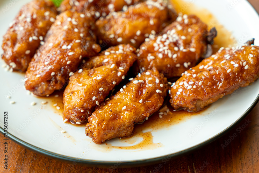 fried chicken with Korean spicy sauce fried chicken with Korean spicy sauce
