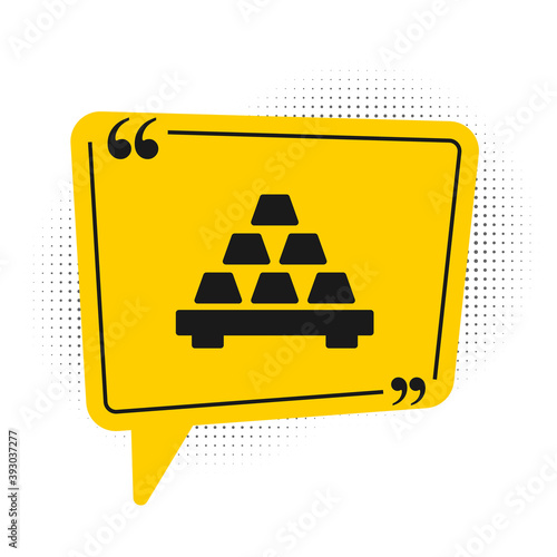 Black Gold bars icon isolated on white background. Banking business concept. Yellow speech bubble symbol. Vector.