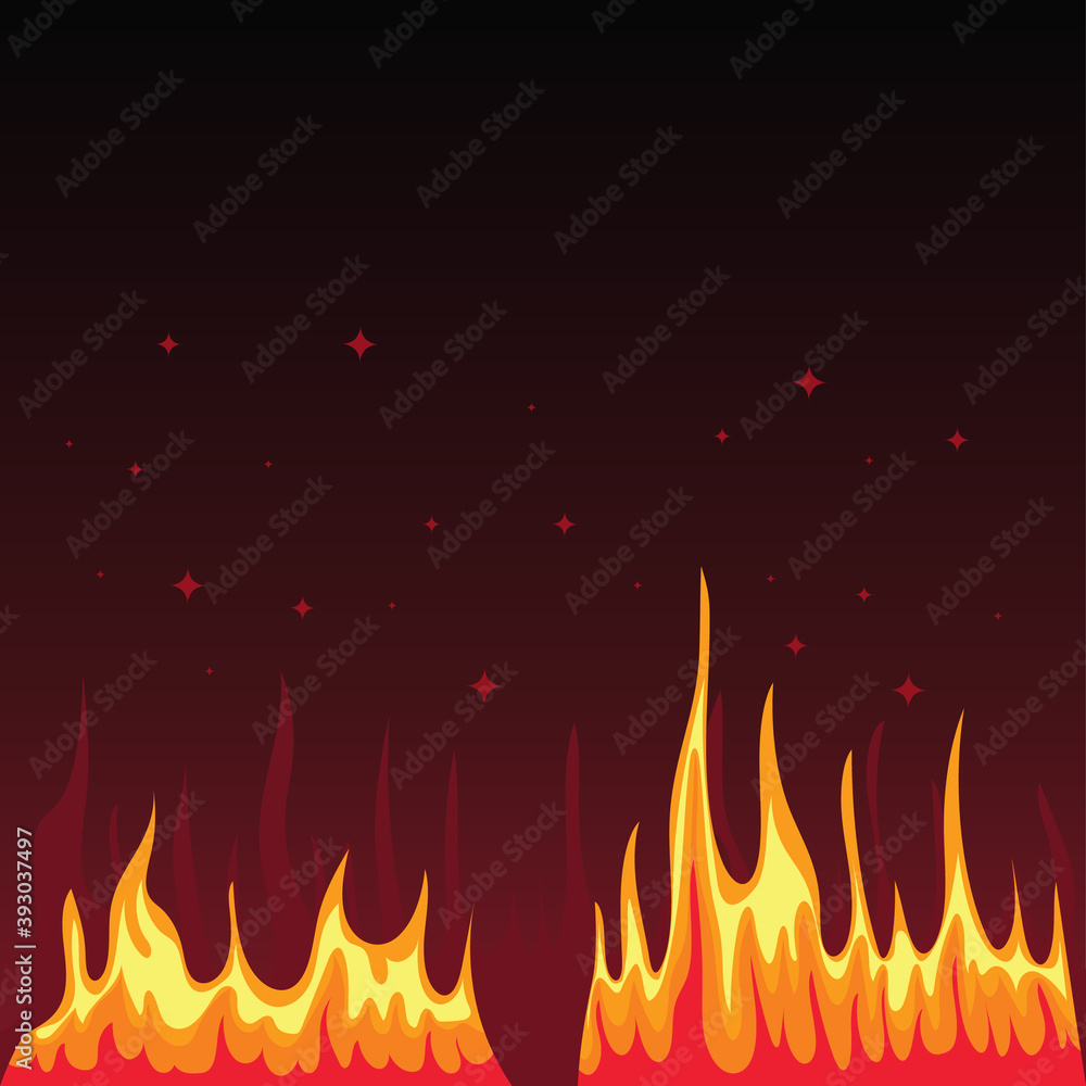 Bonfire, bonfire burning on the background of the night sky. Vector, cartoon illustration. Vector. Bonfire, bonfire burning on the background of the night sky. Vector, cartoon illustration. Vector.