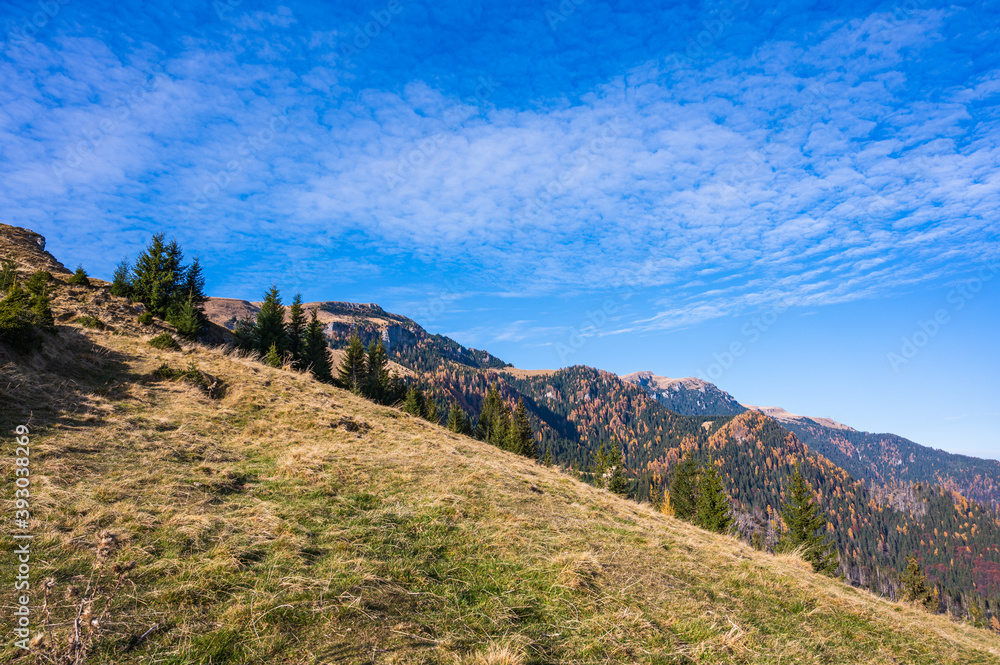 Autumnal mountain landscape in Romanian Carpathians near Sinaia