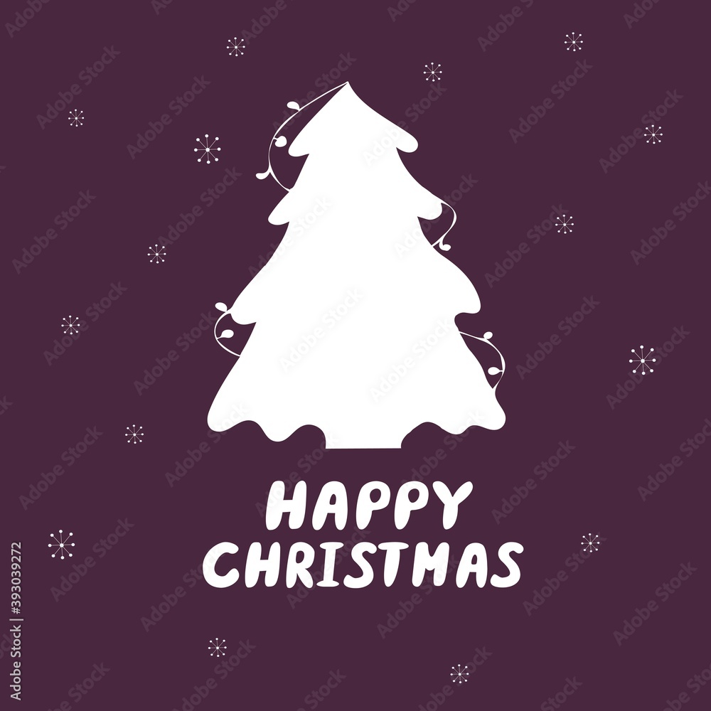 Happy Christmas. New Year tree and hand-drawn lettering. Хmas design element. Creative vector illustration in black and white colors. Happy Christmas. New Year tree and hand-drawn lettering. Хmas design element. Creative vector illustration in black and white colors.