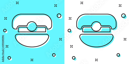 Black line Captain hat icon isolated on green and white background. Random dynamic shapes. Vector.