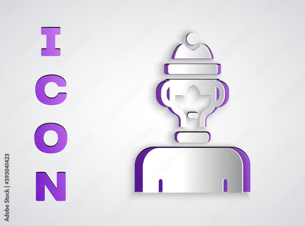 Paper cut Winter athlete icon isolated on grey background. Paper art style. Vector. Paper cut Winter athlete icon isolated on grey background. Paper art style. Vector.