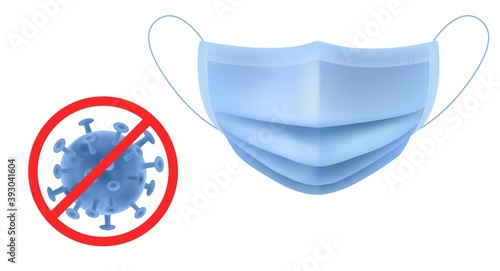 Realistic medical antiviral mask. Coronavirus infection covid-19 3d face protection, stop bacteria, nose textile filter, antibacterial barrier, beware epidemic vector isolated poster