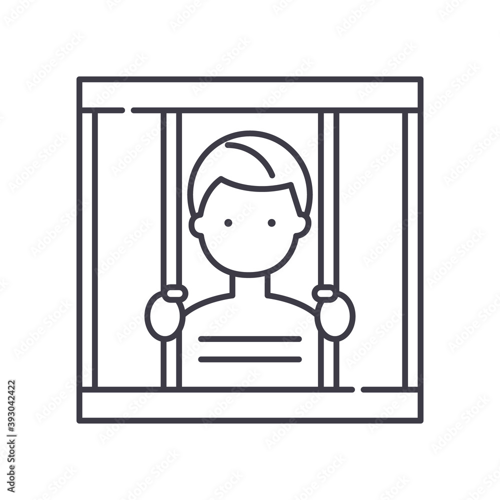 Jail icon, linear isolated illustration, thin line vector, web design sign, outline concept symbol with editable stroke on white background. Jail icon, linear isolated illustration, thin line vector, web design sign, outline concept symbol with editable stroke on white background.