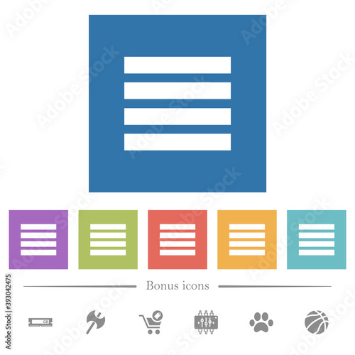 Text align justify flat white icons in square backgrounds