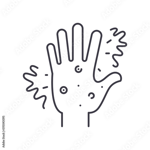 Itching and rash icon, linear isolated illustration, thin line vector, web design sign, outline concept symbol with editable stroke on white background.