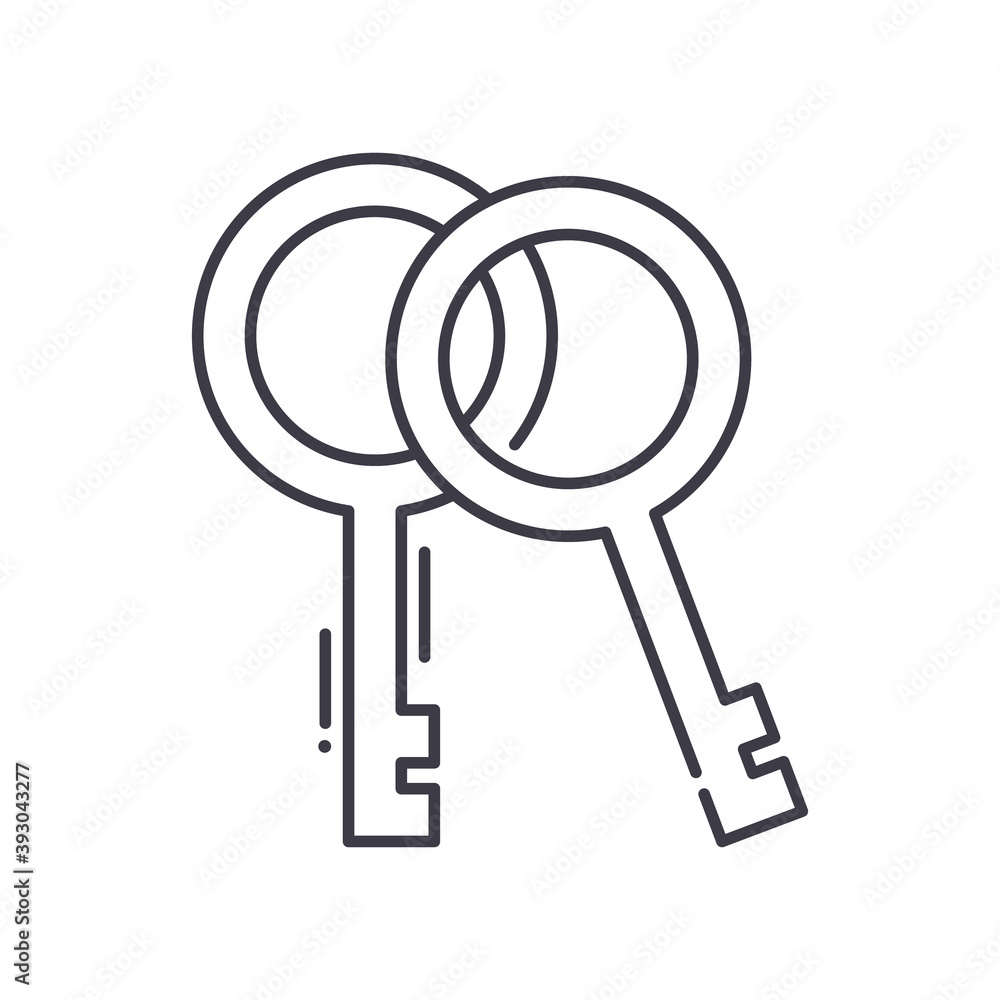 Jail key icon, linear isolated illustration, thin line vector, web design sign, outline concept symbol with editable stroke on white background. Jail key icon, linear isolated illustration, thin line vector, web design sign, outline concept symbol with editable stroke on white background.