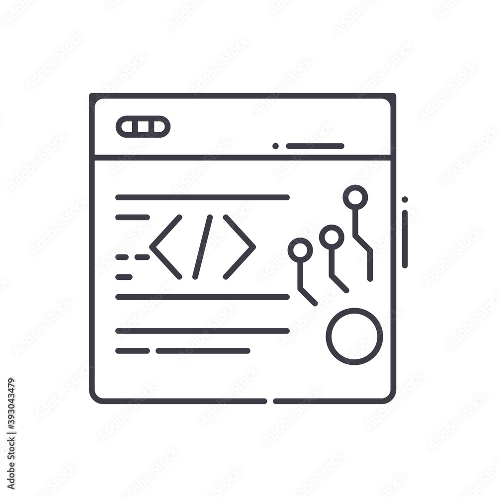 Programming image icon, linear isolated illustration, thin line vector, web design sign, outline concept symbol with editable stroke on white background. Programming image icon, linear isolated illustration, thin line vector, web design sign, outline concept symbol with editable stroke on white background.