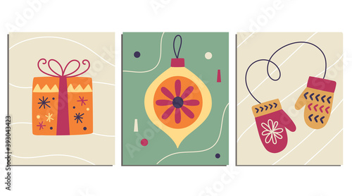 Christmas decorative cards set in retro vintage 1950s scandinavian style