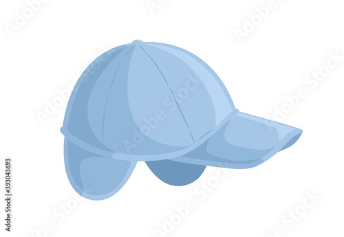 Warm male or female hat with ear flaps and visor. Fabric unisex blue baseball...