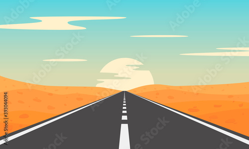 Road in desert. Desert landscape with asphalt highway.