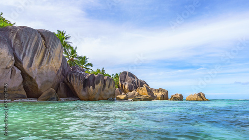 granite rocks in paradise on tropical beach at anse source d'argent on la digue, seychelles