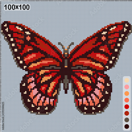red-brown butterfly, pattern for embroidery or knitting