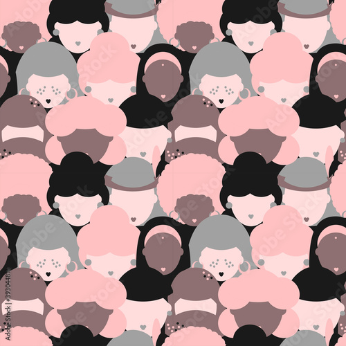 seamless pattern with women of different nationalities. indian, arab and white-skinned woman. all lives matter. Modern abstract design for paper, cover, fabric