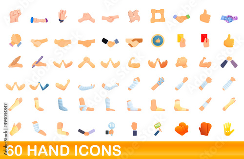 60 hand icons set. Cartoon illustration of 60 hand icons vector set isolated on white background