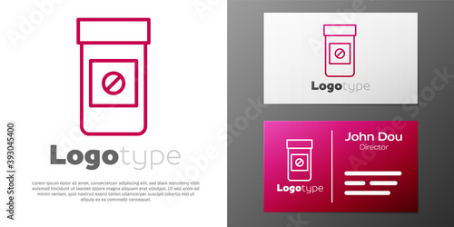 Logotype line Sports doping, anabolic drugs icon isolated on white background. Anabolic steroids tablet. Pills in jar. Logo design template element. Vector.