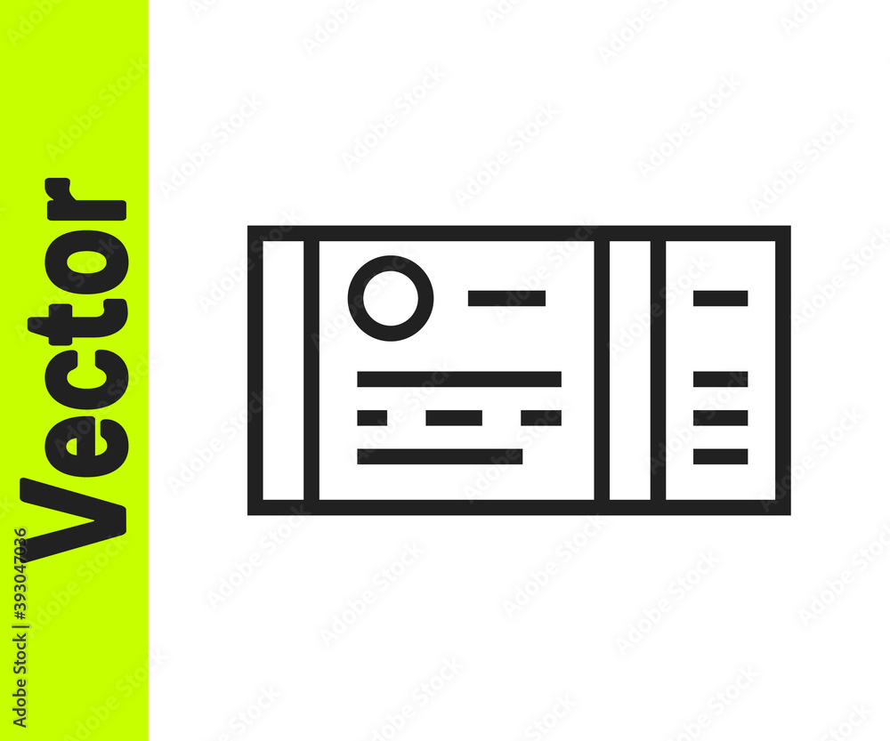 Black line Train ticket icon isolated on white background. Travel by railway. Vector. Black line Train ticket icon isolated on white background. Travel by railway. Vector.