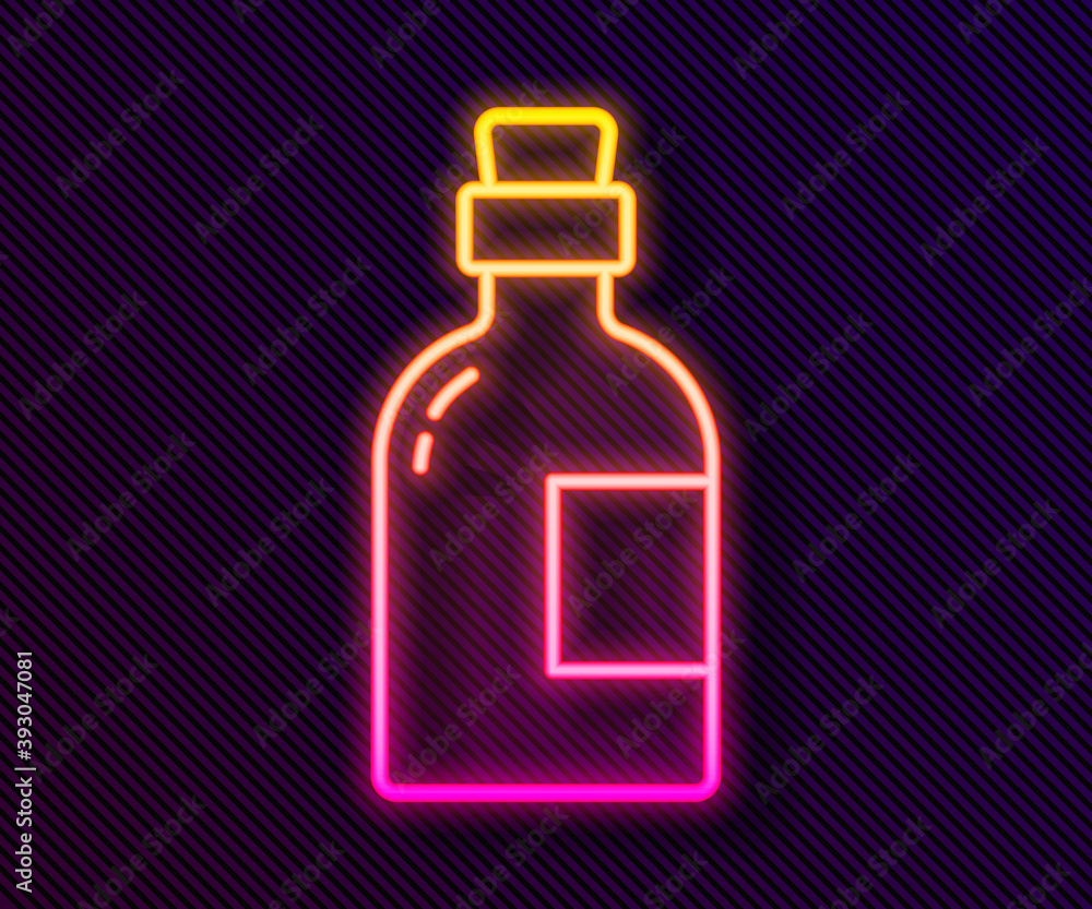 Glowing neon line Alcohol drink Rum bottle icon isolated on black background. Vector. Glowing neon line Alcohol drink Rum bottle icon isolated on black background. Vector.