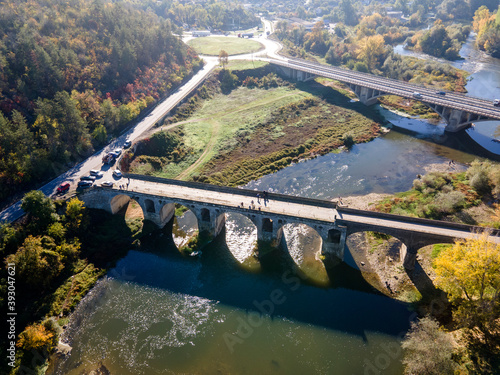 Aerial view of Kolyu Ficheto Bridge in Byala, Bulgaria photo