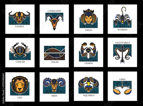 Zodiac signs .Set of horoscope symbols, astrology icons collection