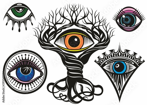 Fototapeta Naklejka Na Ścianę i Meble -  Eye. Eye Tattoo design element.The third eye vector illustration.