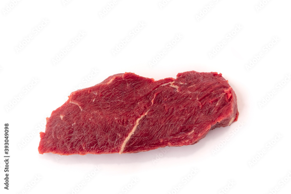 Obraz premium Fresh raw beef steak isolated on white background. Close up raw meat beef.